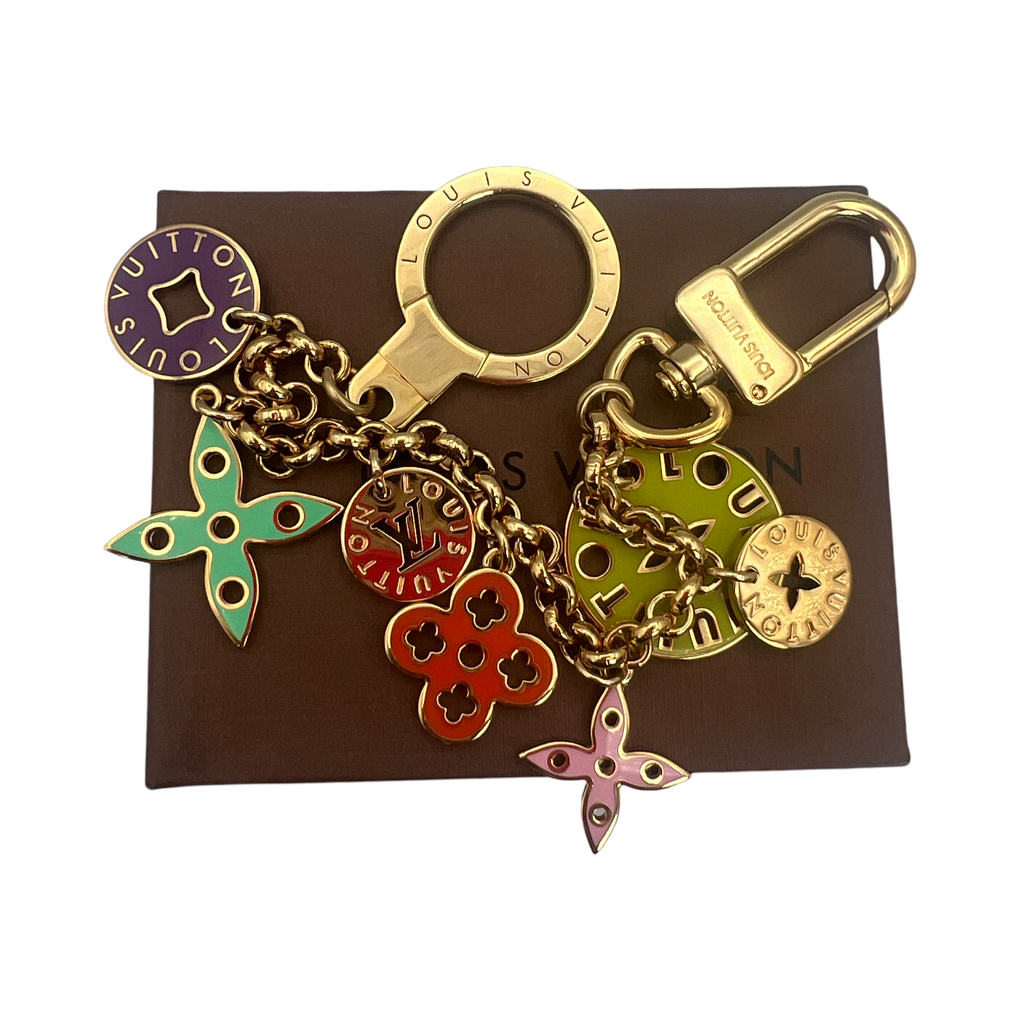 Repurposed LV Double Pink & Green Flower Charm Necklace