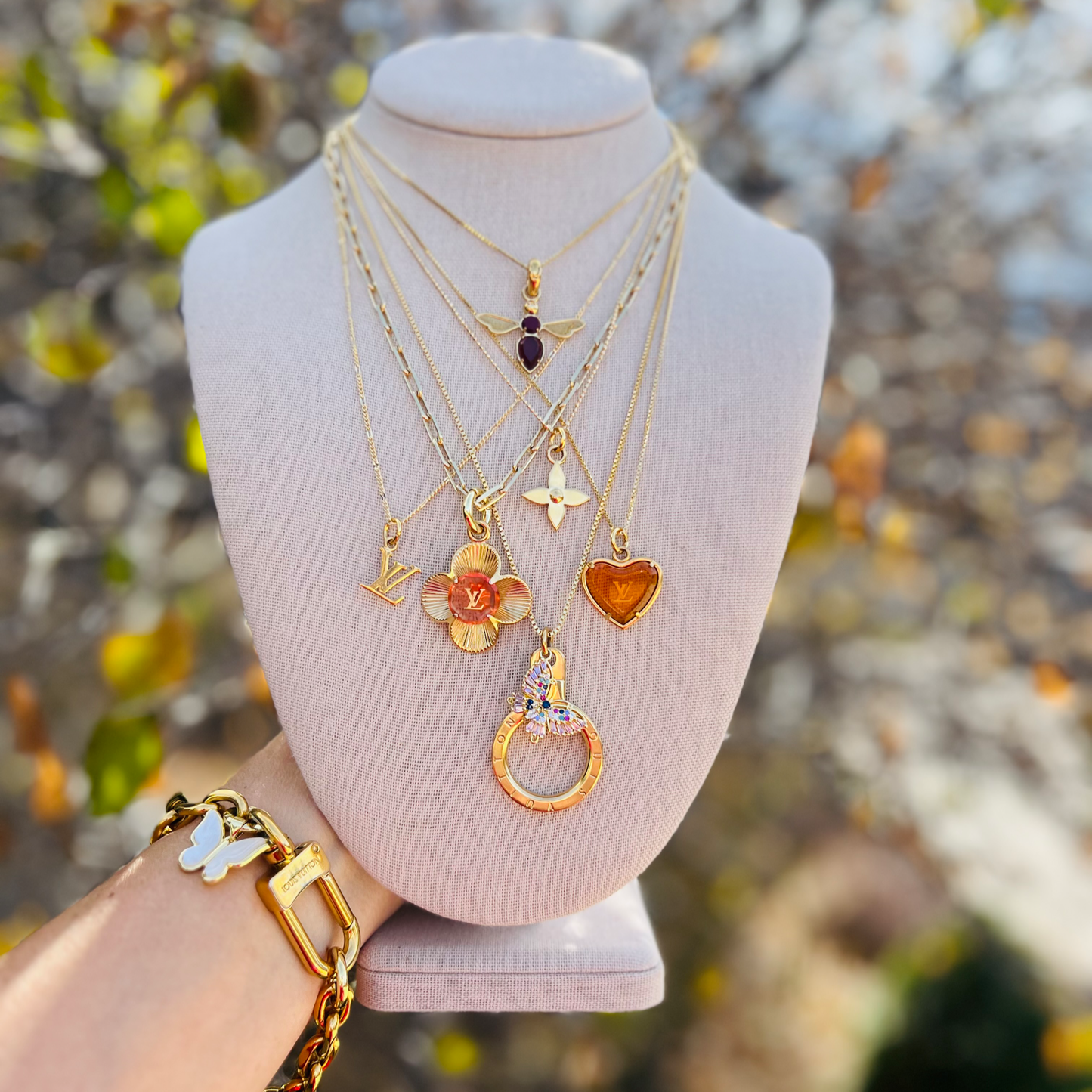 Repurposed LV Large Amber Flower Necklace