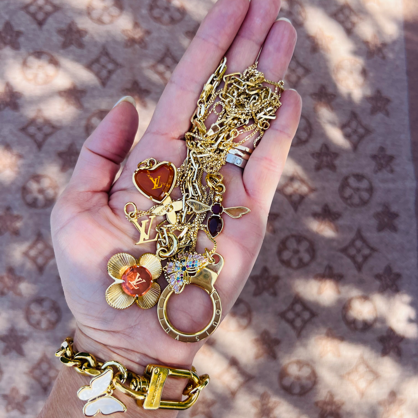 Repurposed LV Large Amber Flower Necklace