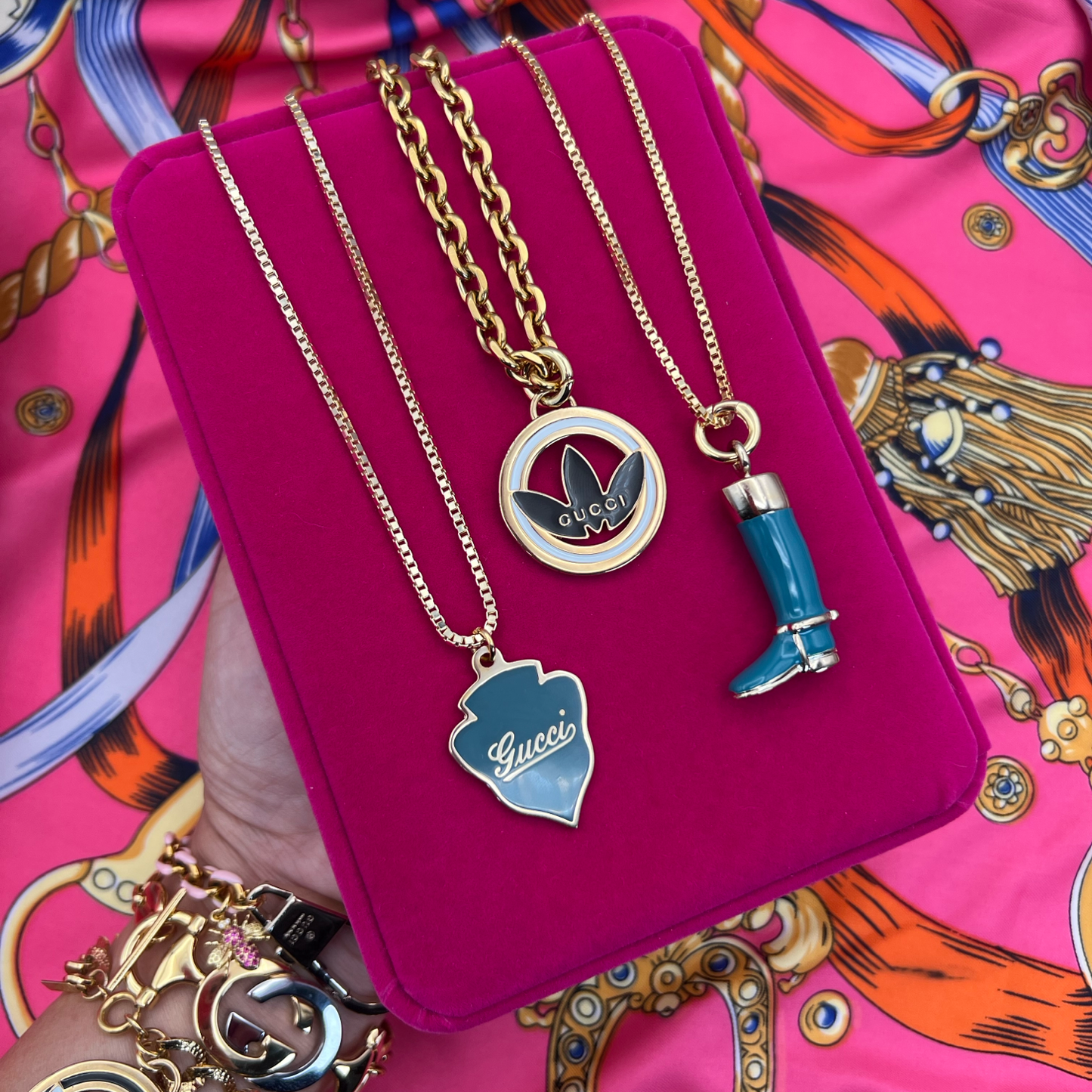 Repurposed GG Green Boot Charm Necklace