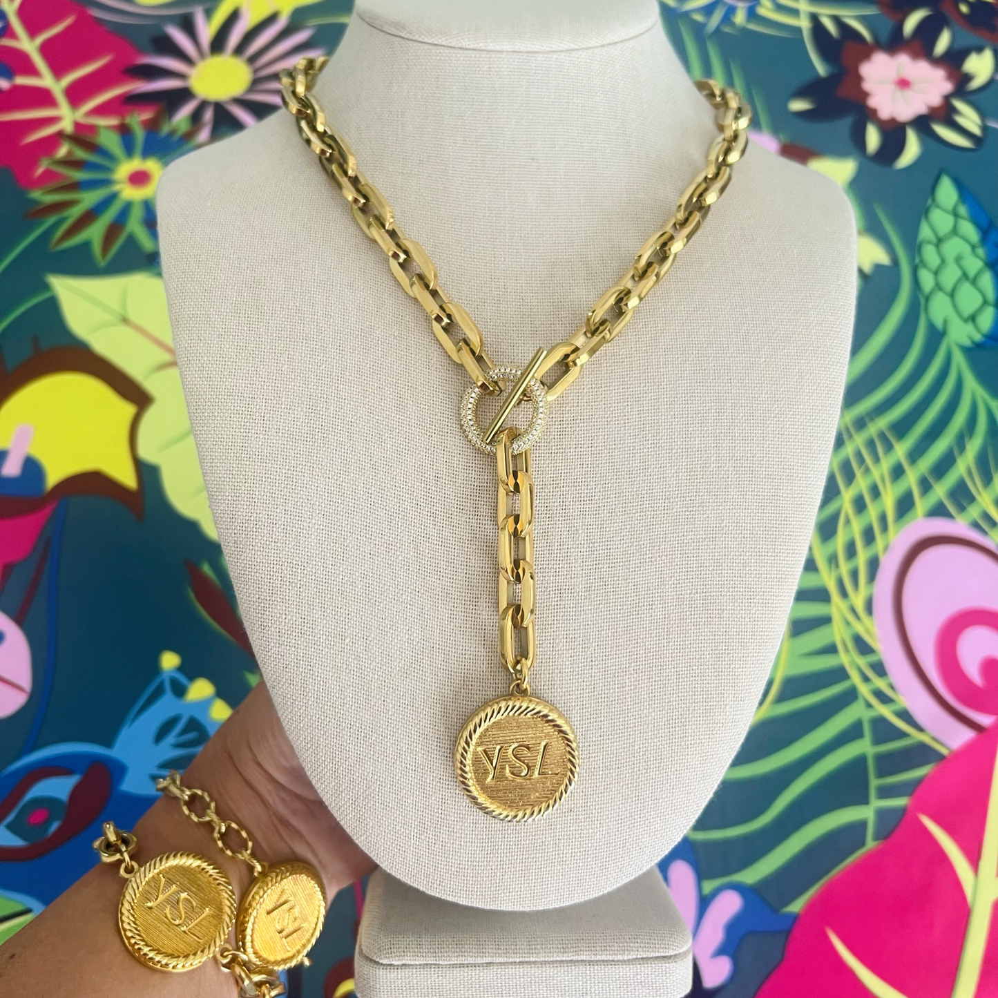 Repurposed YSL Gold Rope Charm Necklace