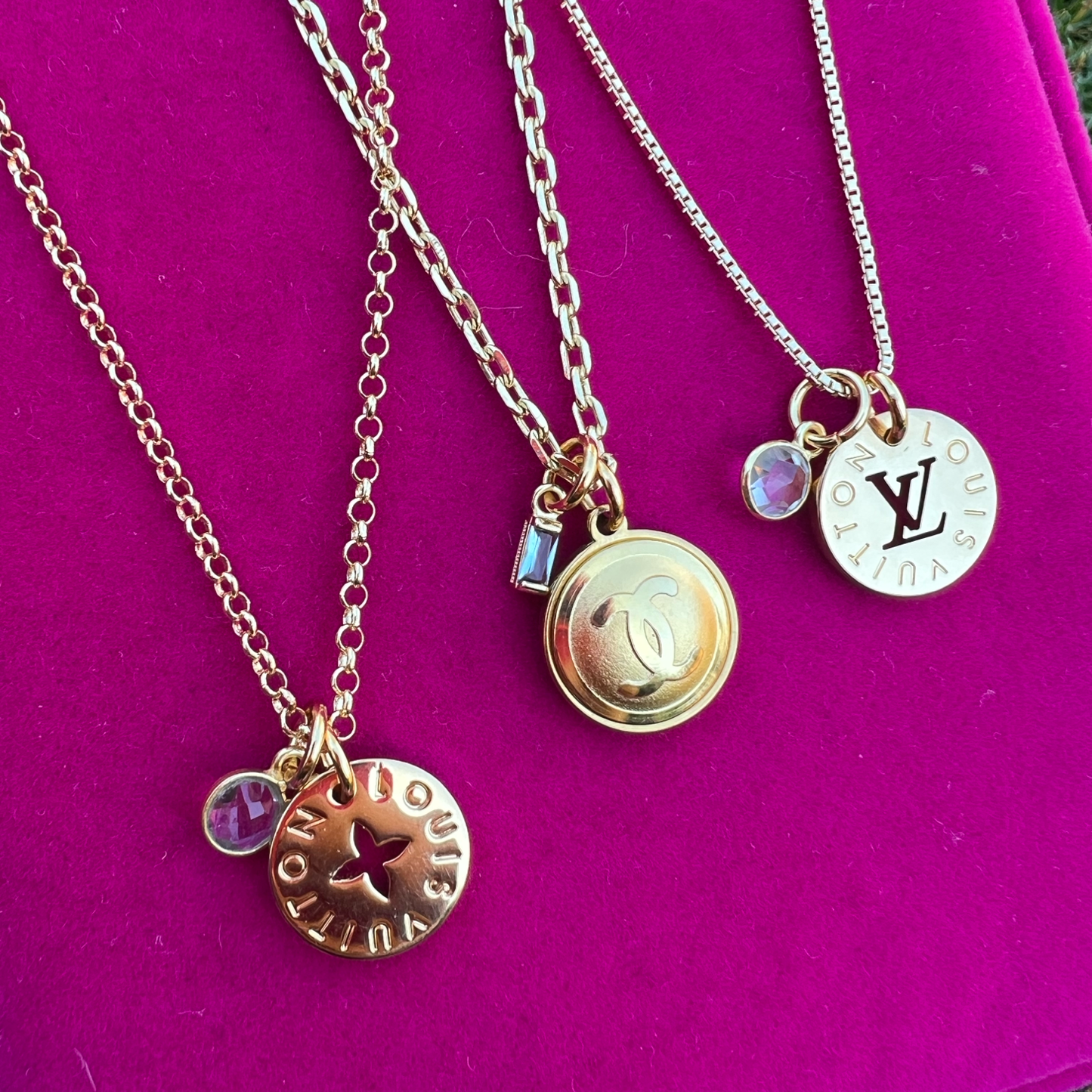 Repurposed LV Double Sided Gold Charm Necklace