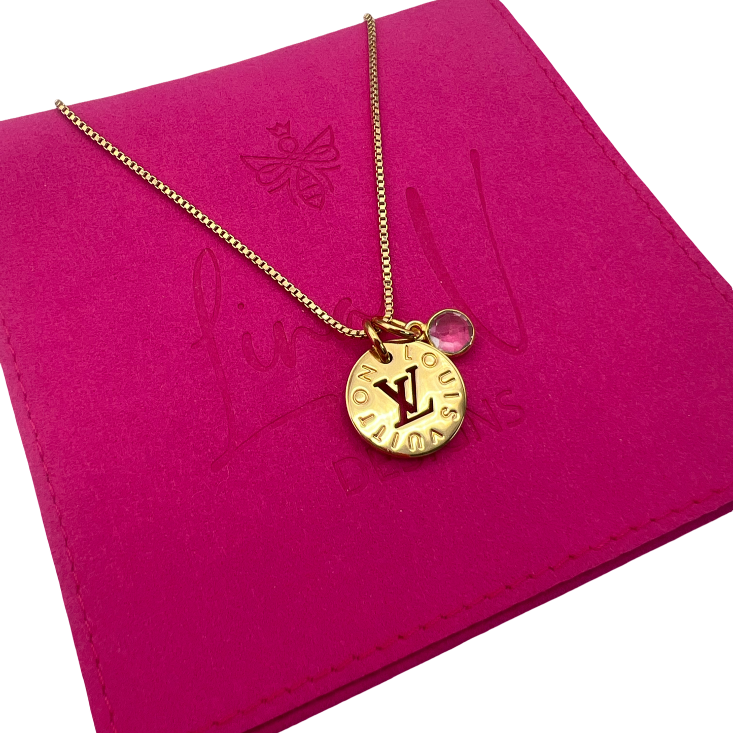 Repurposed LV Double Sided Gold Charm Necklace