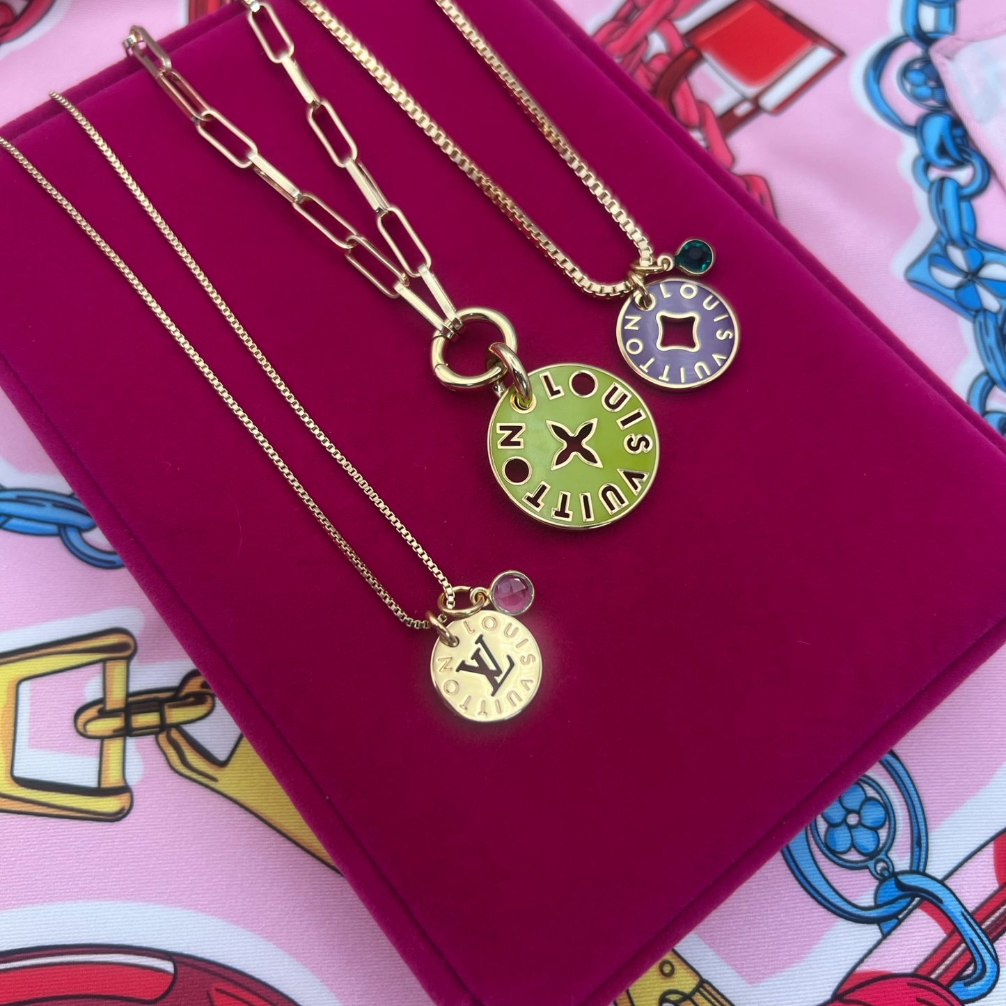 Repurposed LV Double Sided Gold Charm Necklace