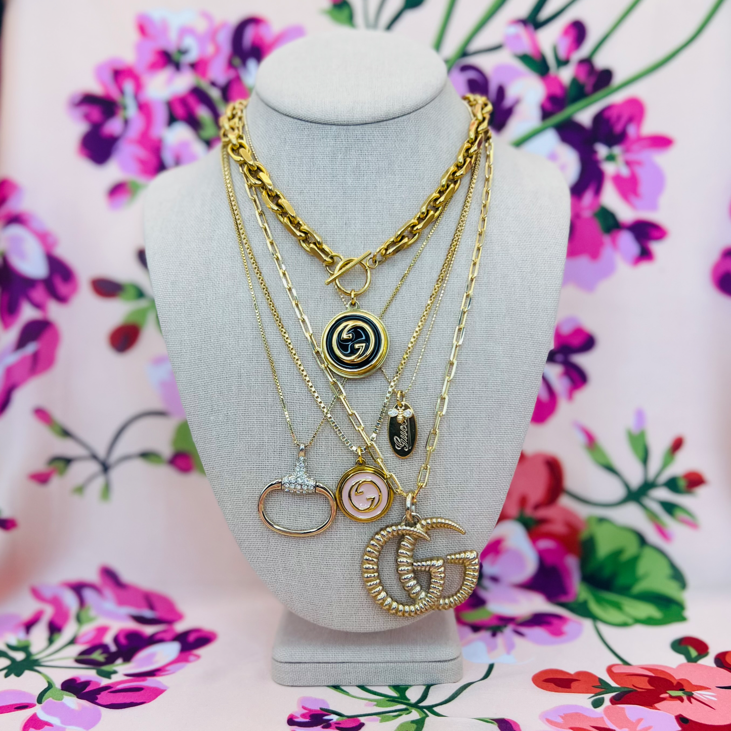 Repurposed GG Pink Necklace Charm