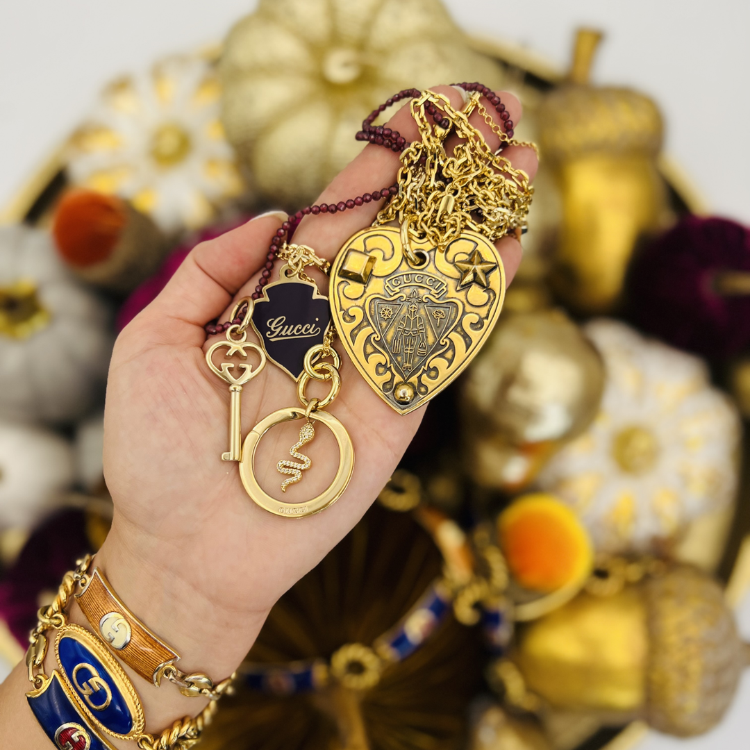 Repurposed GG Keyring Snake Charm Necklace