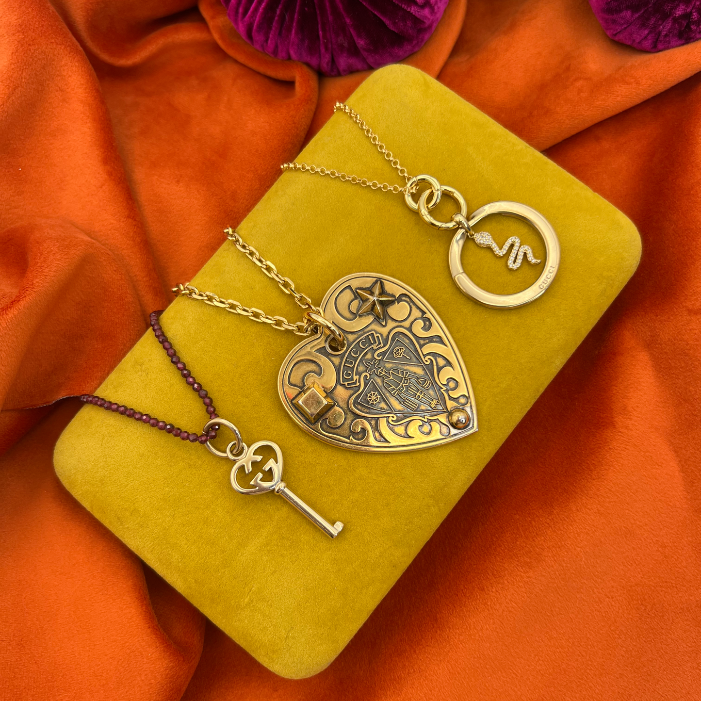 Repurposed GG Keyring Snake Charm Necklace