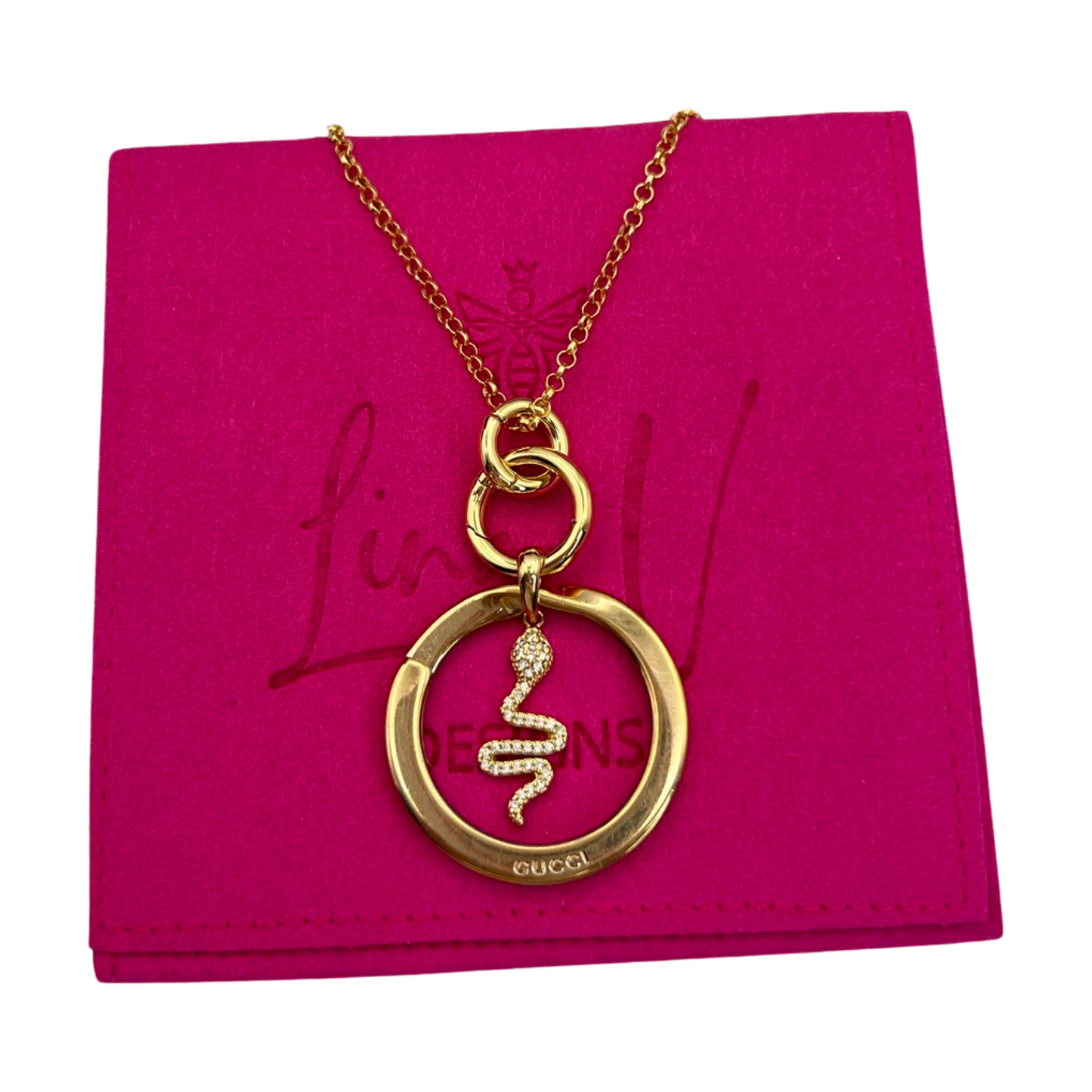 Repurposed GG Keyring Snake Charm Necklace