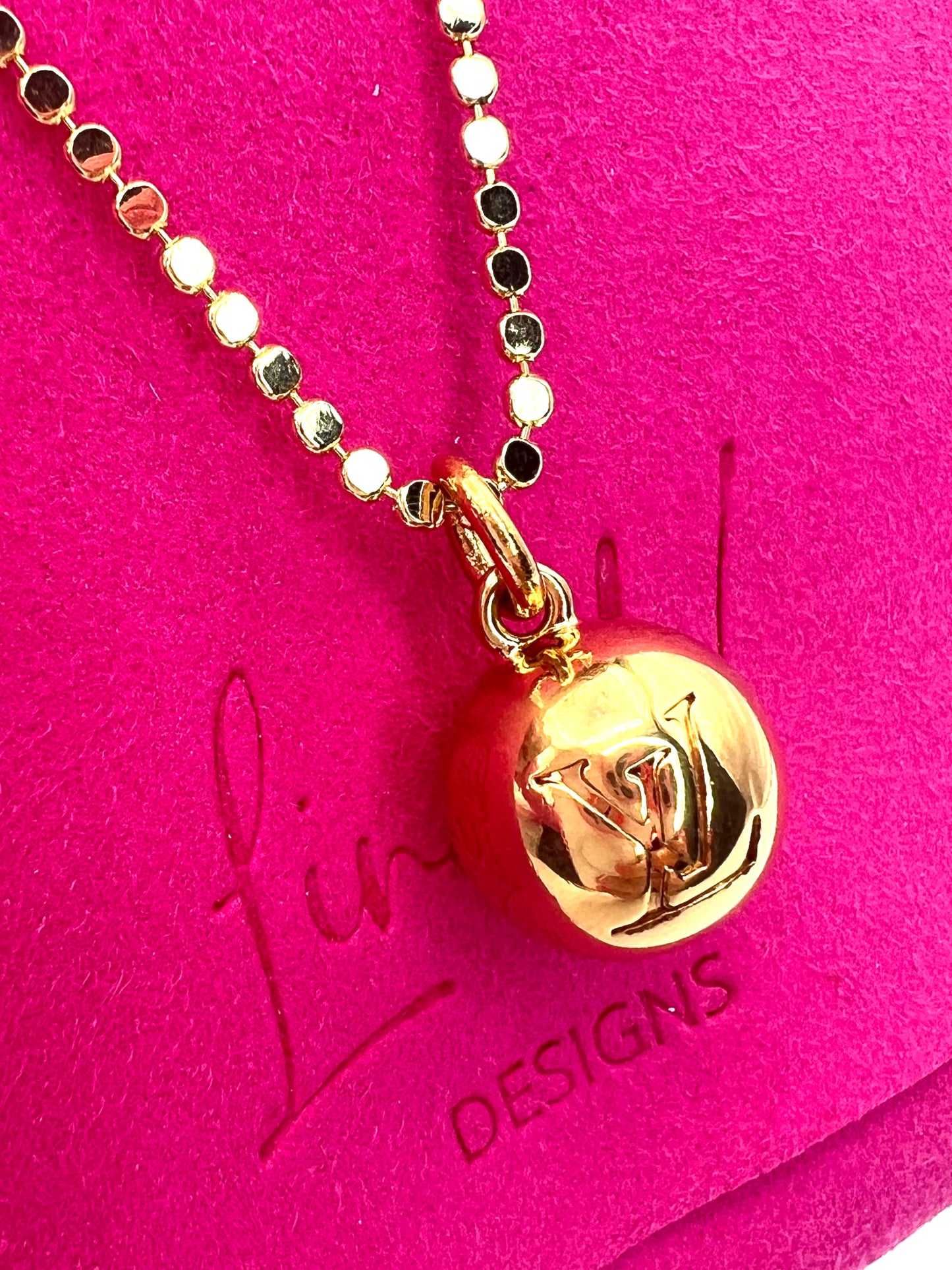 Repurposed LV Gold Ball Logo Charm Necklace