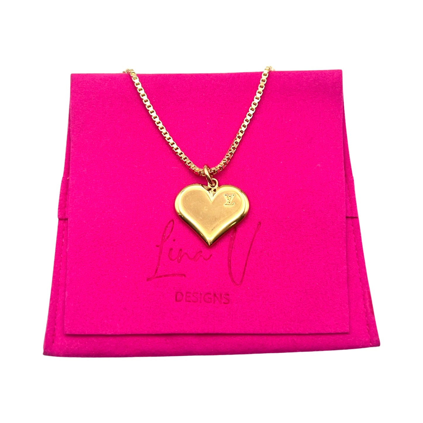 Repurposed LV Gold Heart Charm Necklace