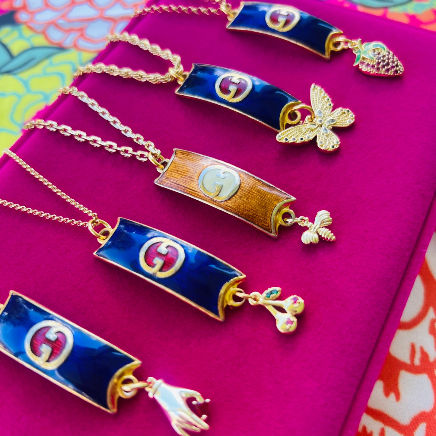 Repurposed Vintage 1970’s Red and Blue GG Charm Necklace