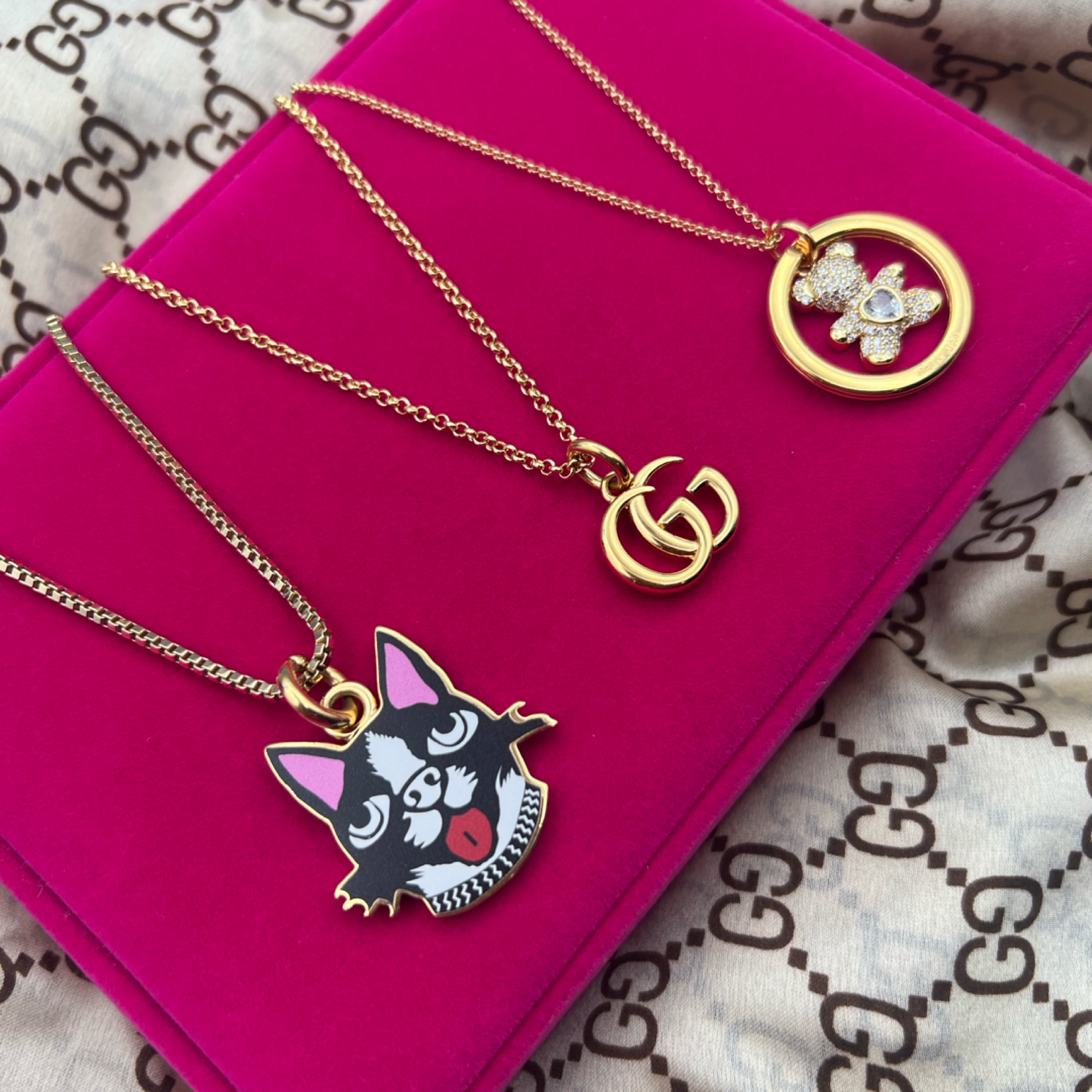 Repurposed GG Ring & Bear Charm Necklace