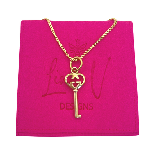 Repurposed GG Heart Gold Key Charm Necklace