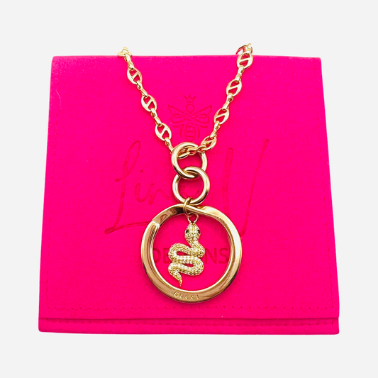 Repurposed GG Ring Snake Charm Necklace