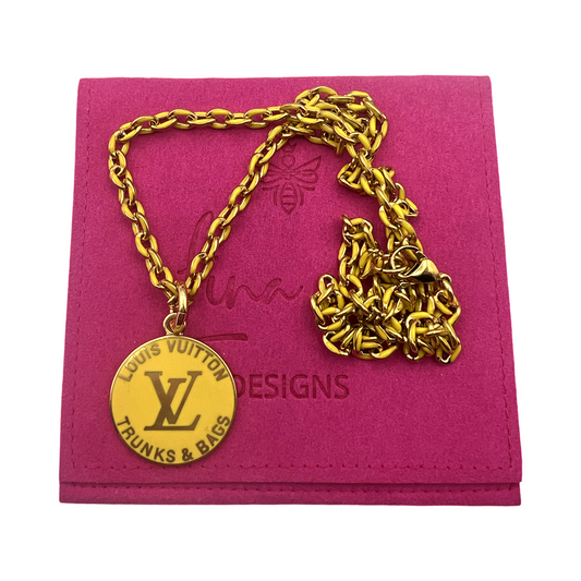 Repurposed LV Trunks & Bags Yellow Double Sided Necklace