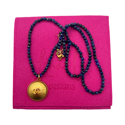 Repurposed CC Starburst Charm Gold & Blue Lapis Necklace