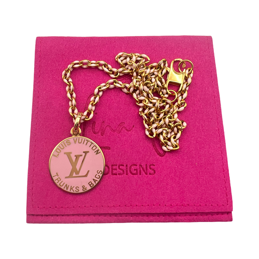 Repurposed LV Trunks & Bags Pink Double Sided Necklace