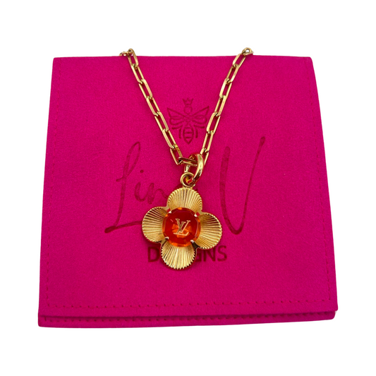 Repurposed LV Large Amber Flower Necklace