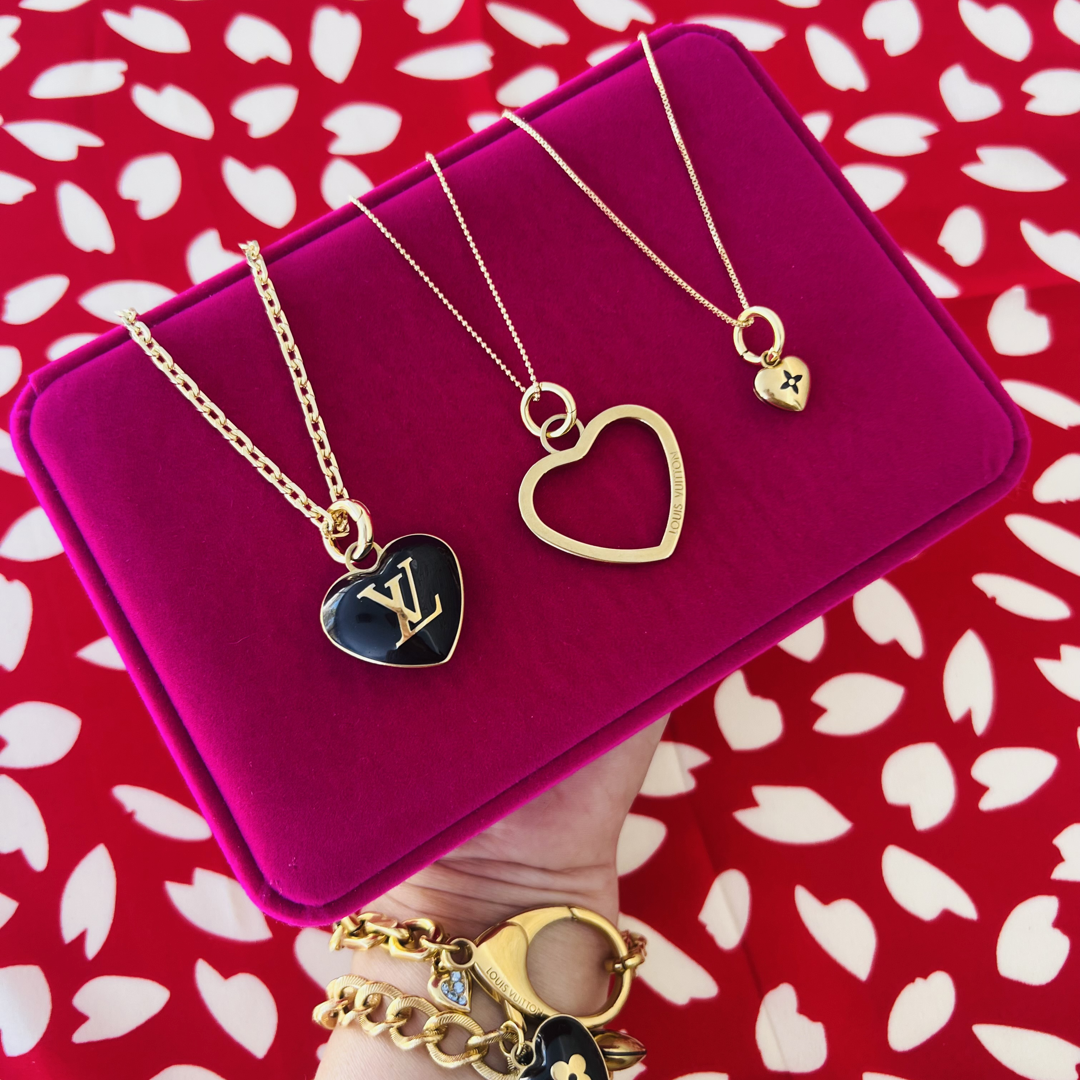 Repurposed LV Black & Gold  Large Heart Charm Necklace