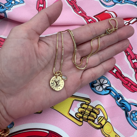Repurposed LV Double Sided Gold Charm Necklace