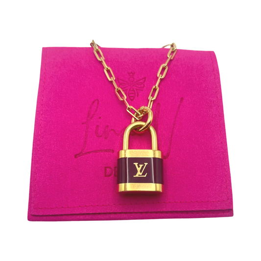 Small Vintage Gold Repurposed Louis Vuitton Lock Charm Necklace