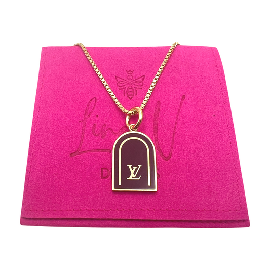 Repurposed Louis Vuitton Gold LV Monogram Zipper Pull Charm Necklace