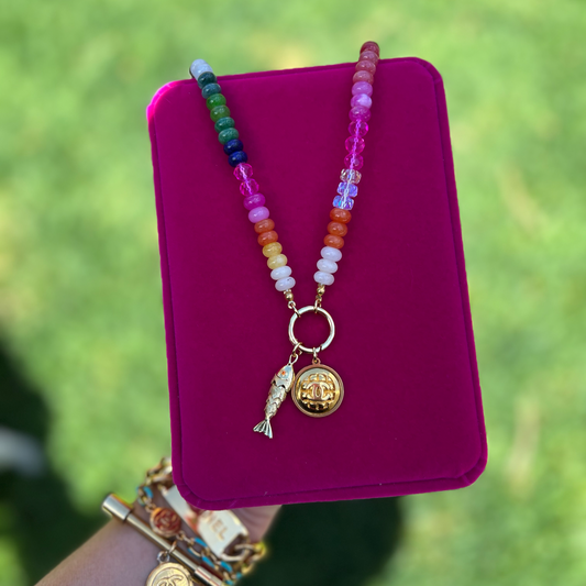 Repurposed CC Beaded Fish Charm Necklace