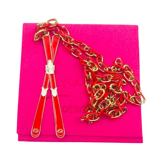 Repurposed GG Red Skis Charm Necklace