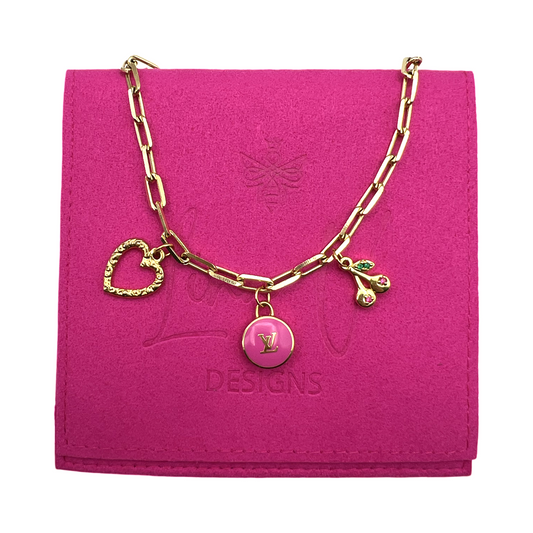 Repurposed LV Pink Pastilles Multi Charm Necklace