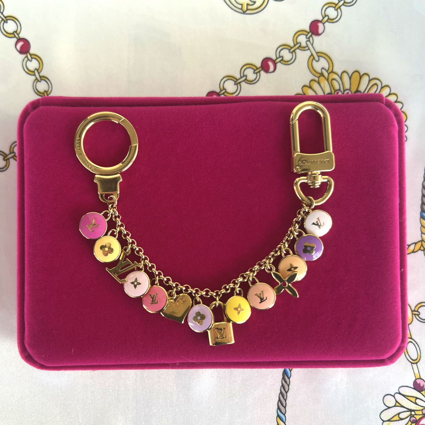 Repurposed LV Pink Pastilles Multi Charm Necklace