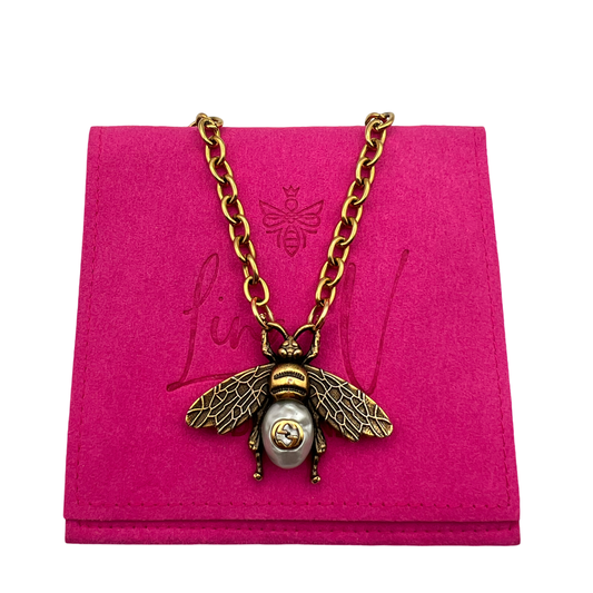 Repurposed GG Large Bee Charm Necklace