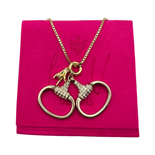 Repurposed Double GG Pave Horsebit with Pave Hand Charm Necklace