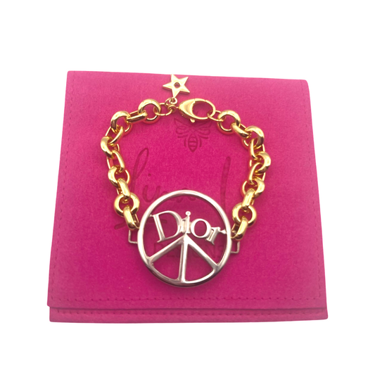 Repurposed CD Logo Peace Signature Gold and Silver Bracelet