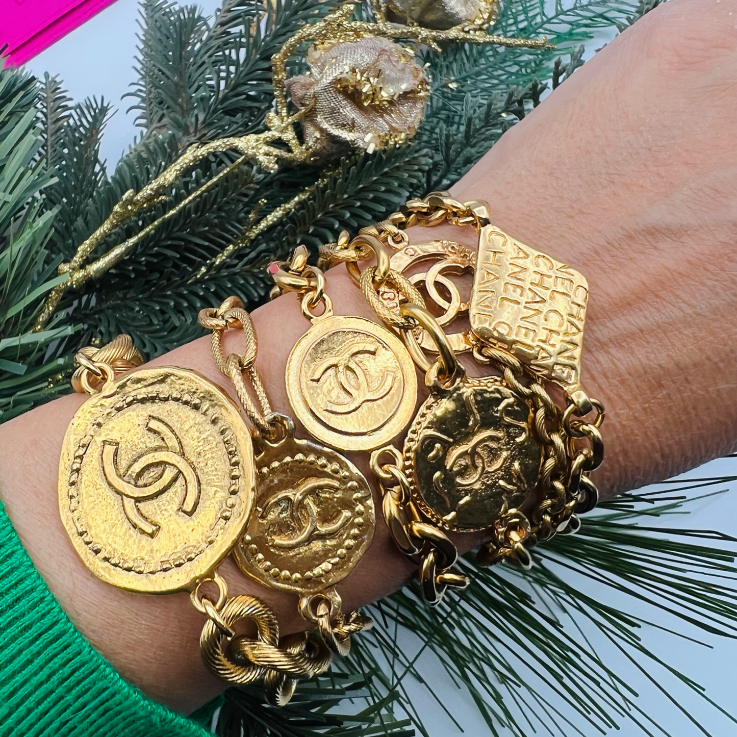 Repurposed CC Gold Double Sided Charm Bracelet