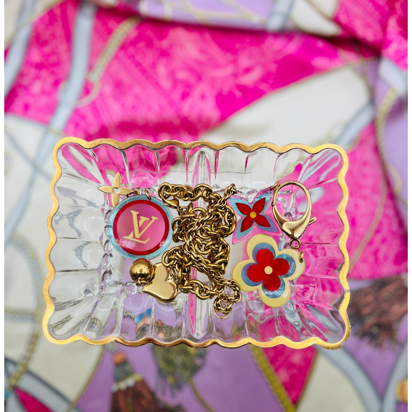 Repurposed Pink & Yellow Louis Vuitton Flower Charm Bracelet