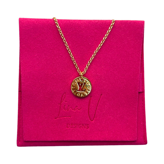 Repurposed LV Double Sided Gold Logo  Charm Necklace