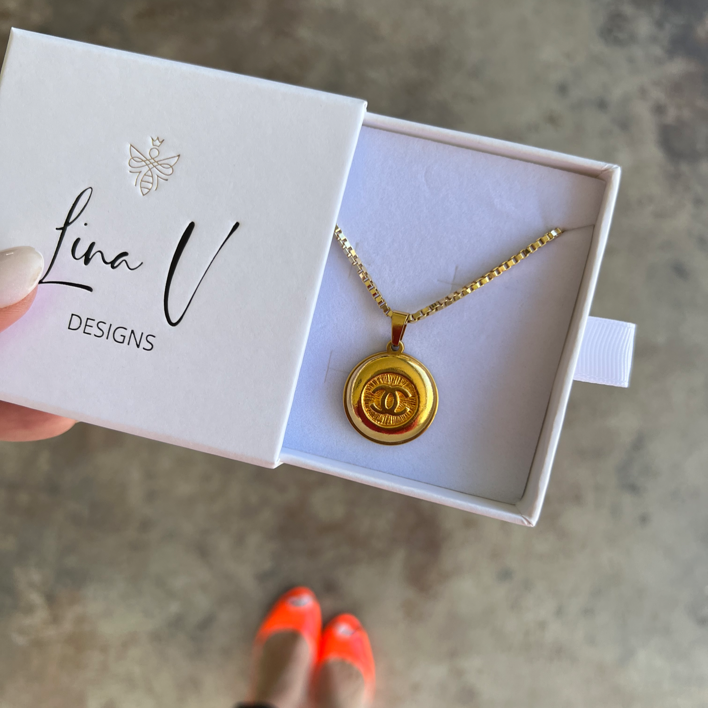 Repurposed CC Gold Button Necklace