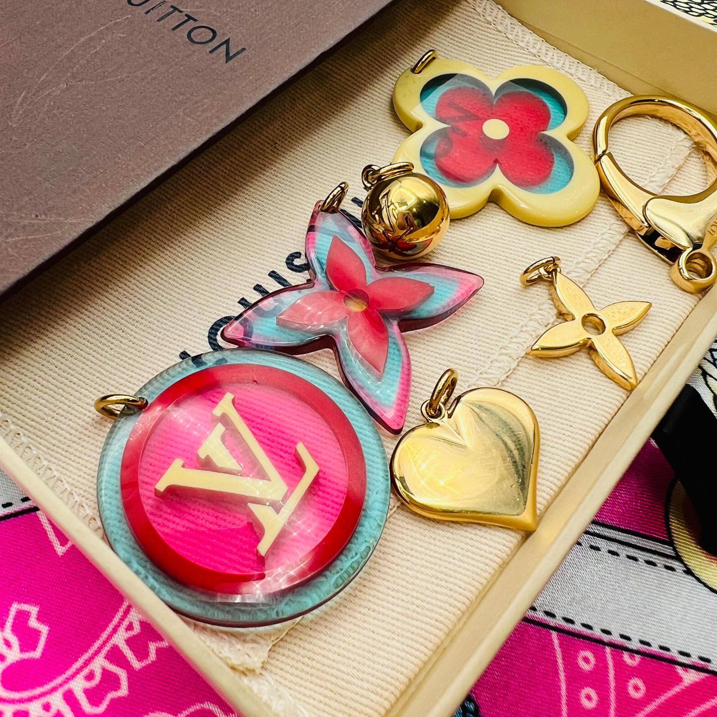 Repurposed LV Gold Flower Logo Charm Necklace