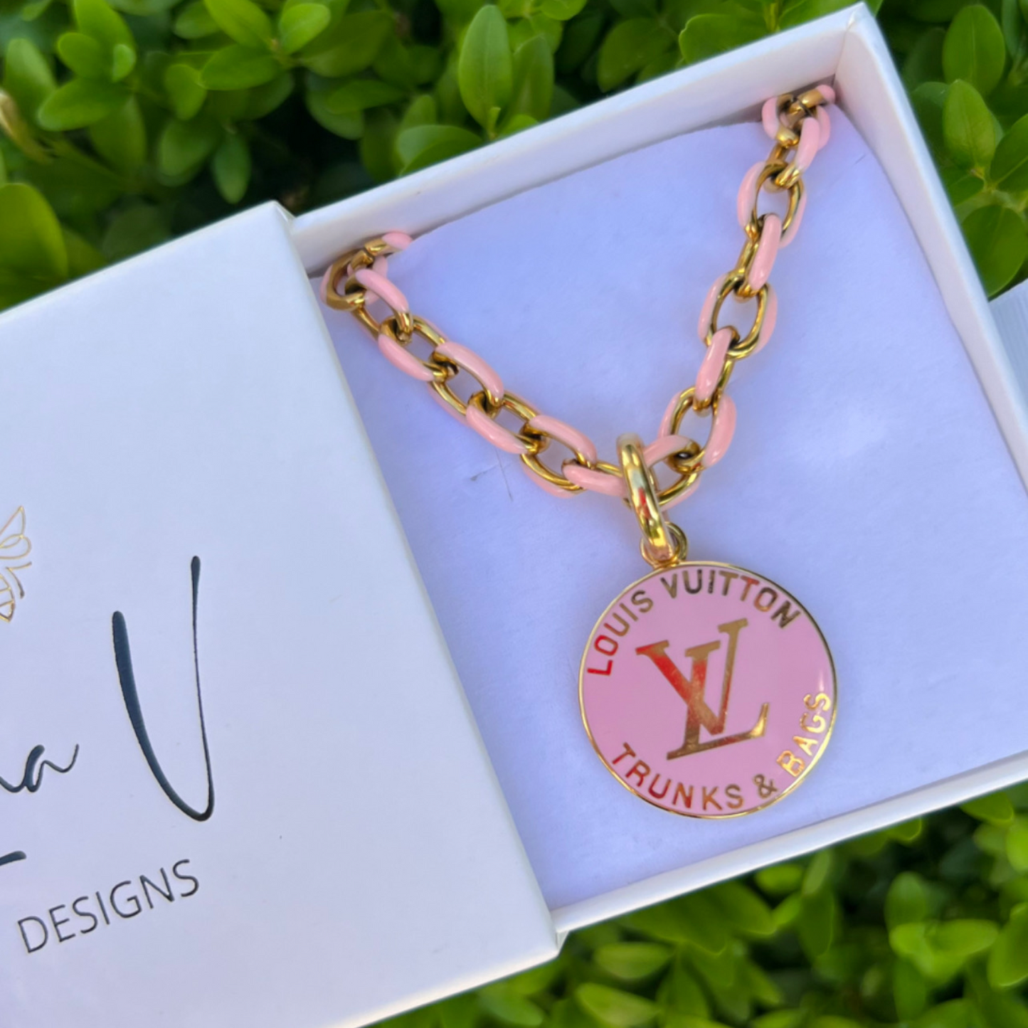 Repurposed Large Double Sided LV Pink Flower Charm Necklace – LINA V DESIGNS