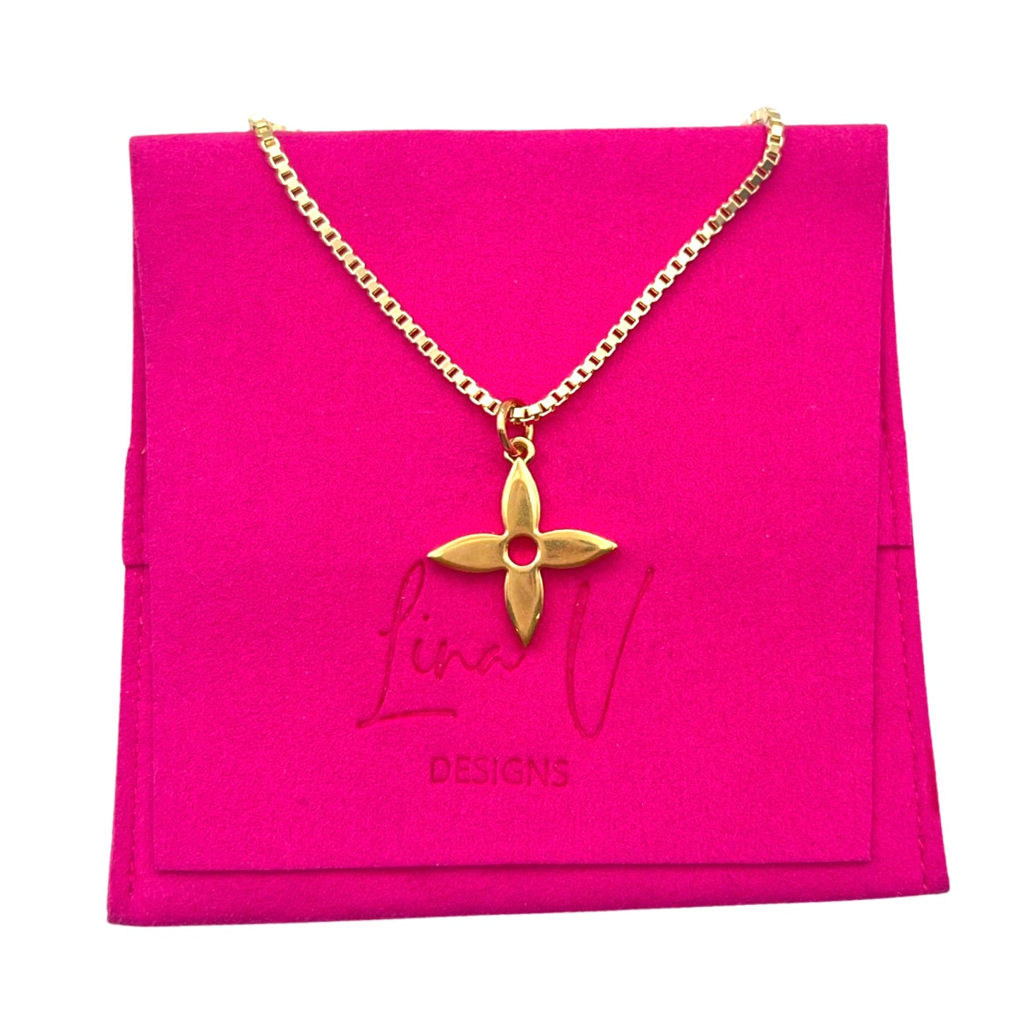 Repurposed LV Gold Flower Logo Charm Necklace