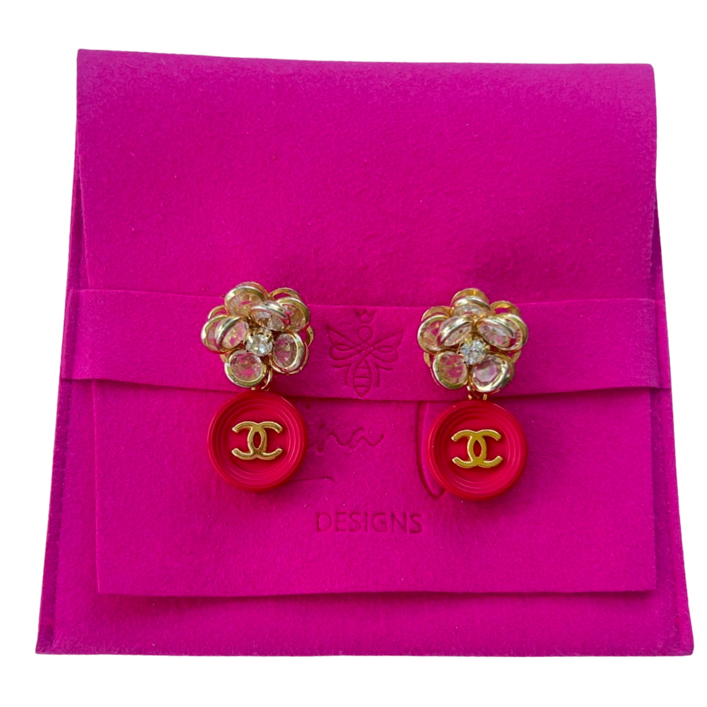 Repurposed Flower and CC Pink Charm Earrings