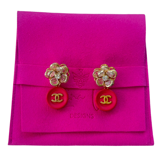 Chanel Pink Resin XL CC Pierced Earrings