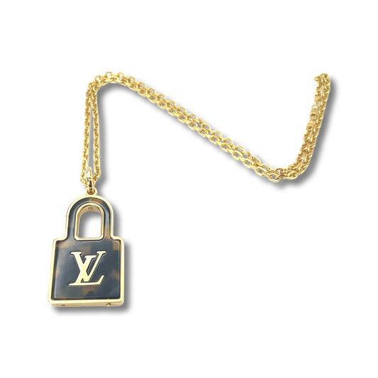 Repurposed LV  Tortoise Shell Lock Charm Necklace