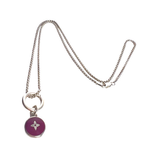 Repurposed LV Monogram Purple  Flower Pastille Charm On Silver  Chain Necklace