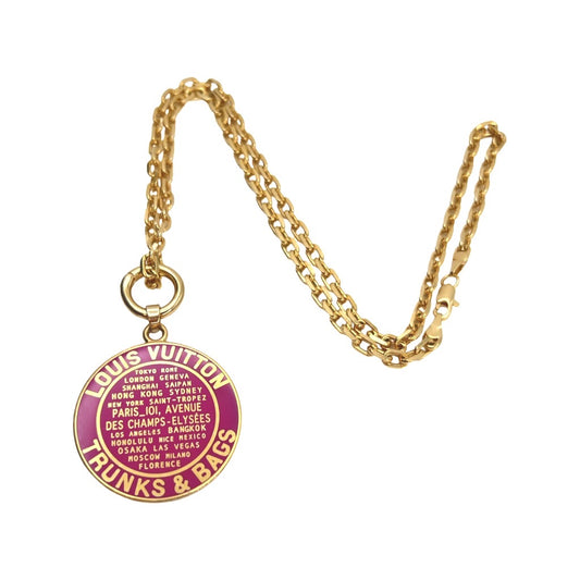 Repurposed LV Pink Enamel Globe Charm Necklace