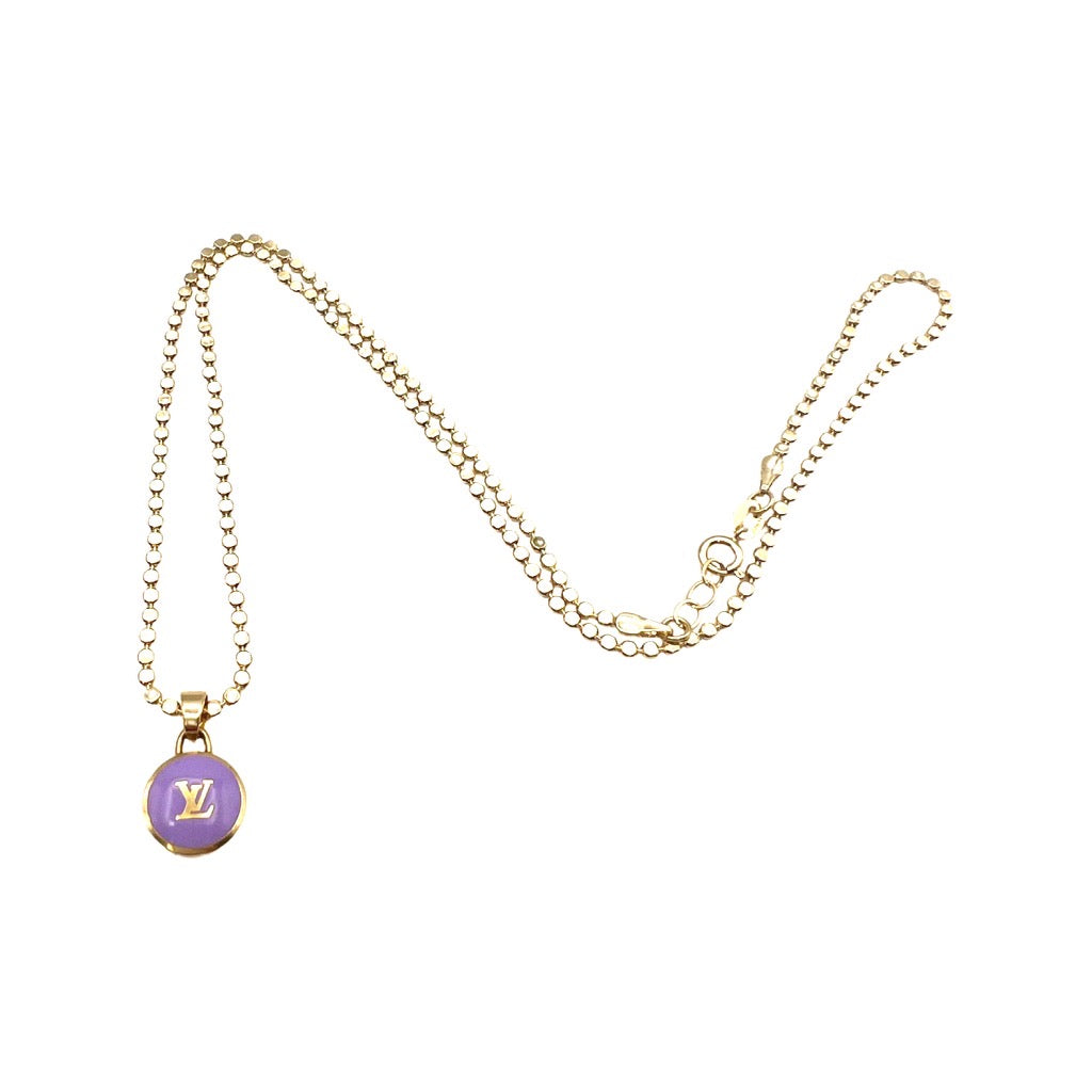 Repurposed LV Monogram Lilac & Gold  Flower Pastille Charm Necklace