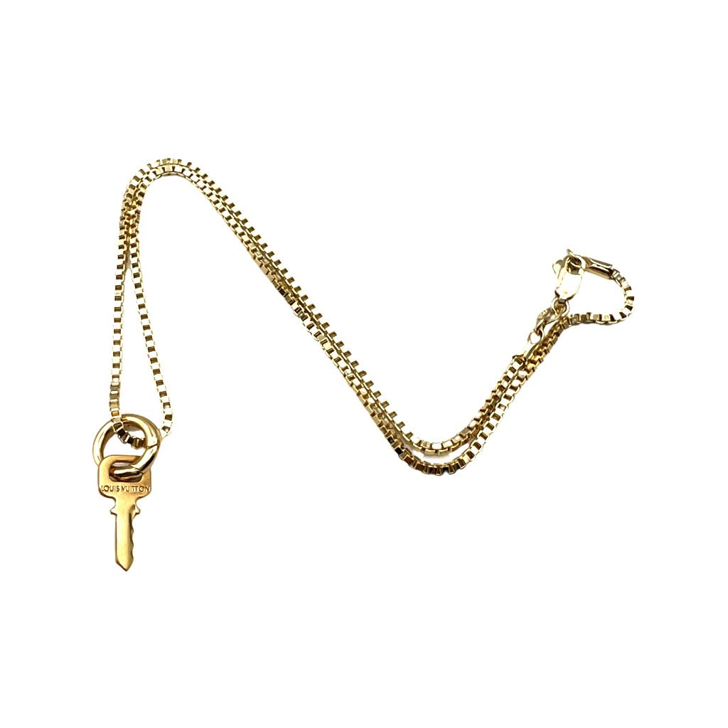 Repurposed LV  Small Gold Key Charm Necklace