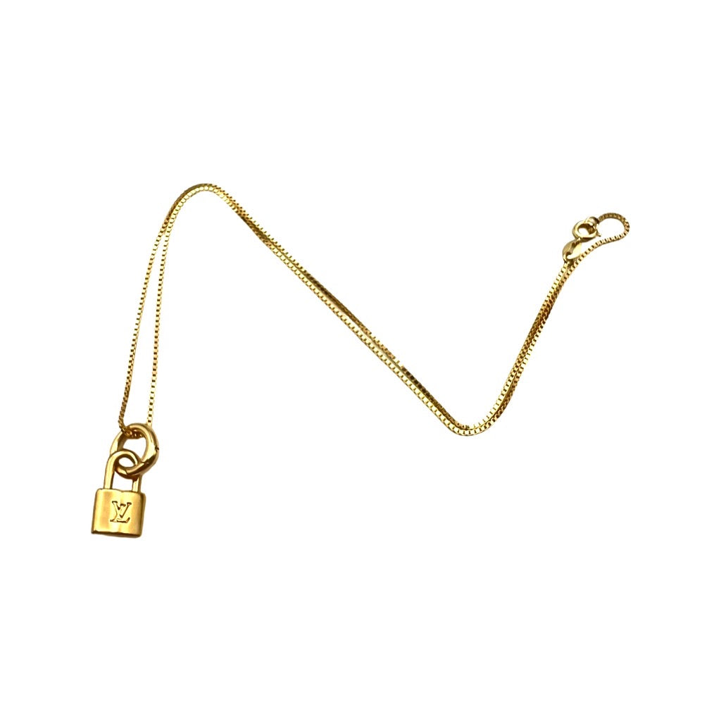 Repurposed LV Monogram Small Gold Lock Charm  Necklace