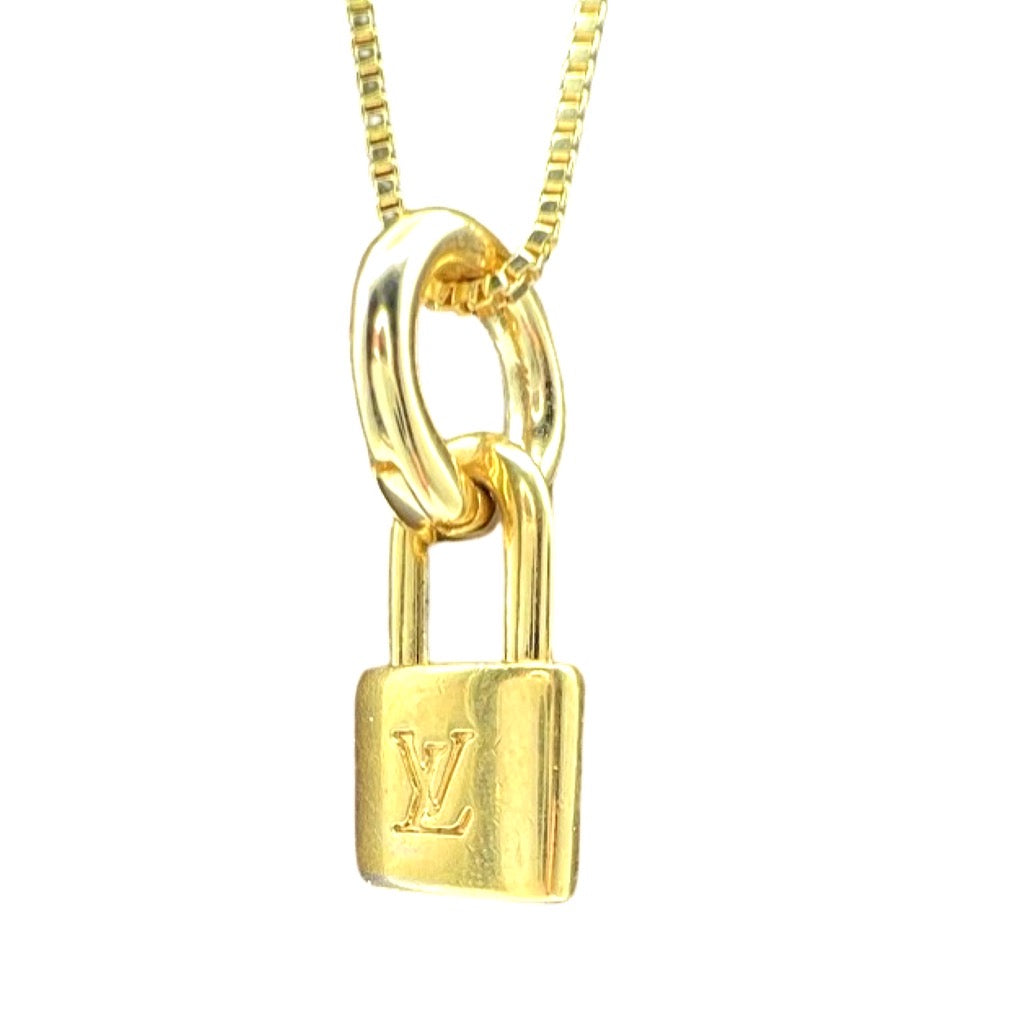 Repurposed LV Monogram Small Gold Lock Charm  Necklace