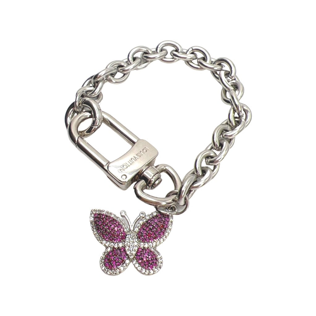 Repurposed LV Key Ring With  Butterfly Charm Bracelet